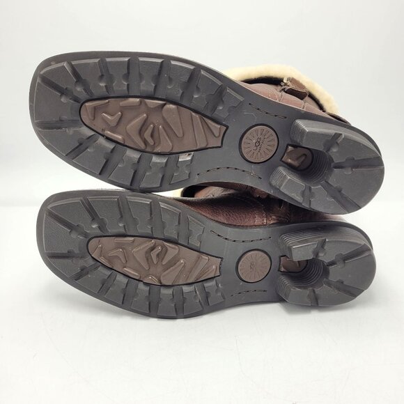 Ugg Bellevue Women's Sz 6.5 Leather & Genuine Sheepskin Wool Winter Boots Brown - Picture 9 of 16